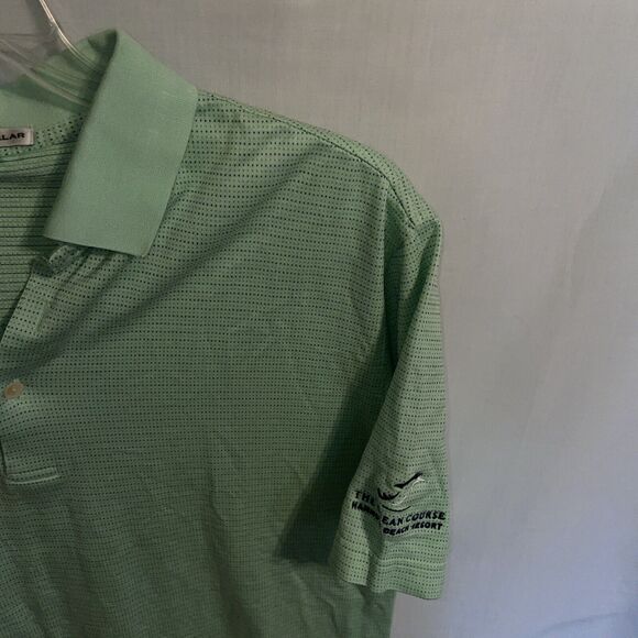 Peter Millar Mens Polo Golf Shirt Size Medium Green Striped Short Sleeve Button - Picture 4 of 12